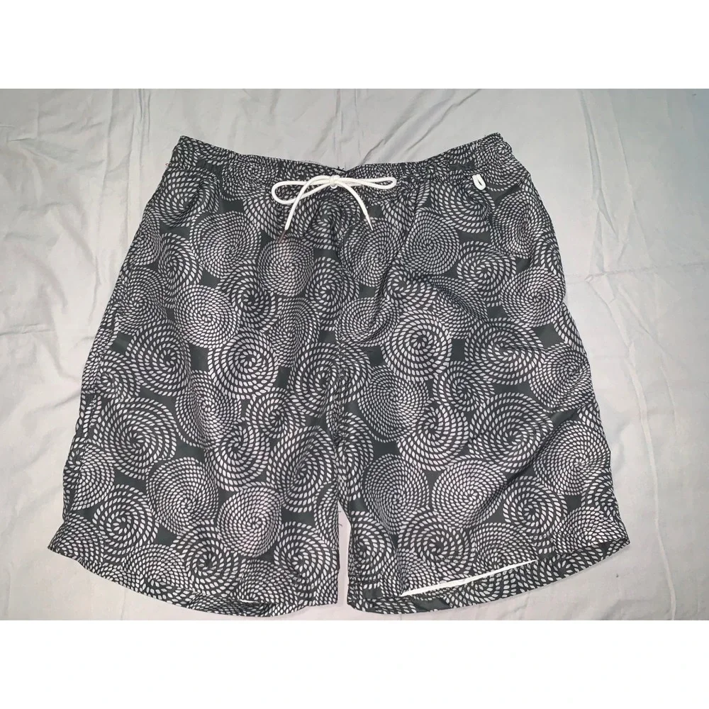 Lands End Mens Swim Trunks Large 36-38 Gray Spiral Rope Print Board Shorts